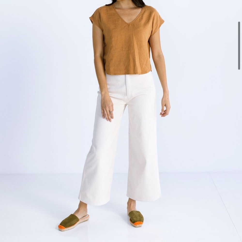 100% linen, almond colored top